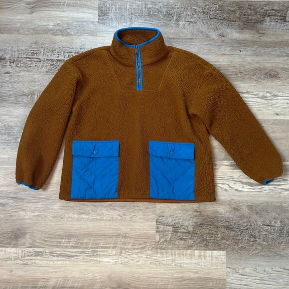 Madewell Fleece Half Zip Pullover Brown Blue XXS Quilted Pocket Gorpcore Jacket - Picture 2 of 6